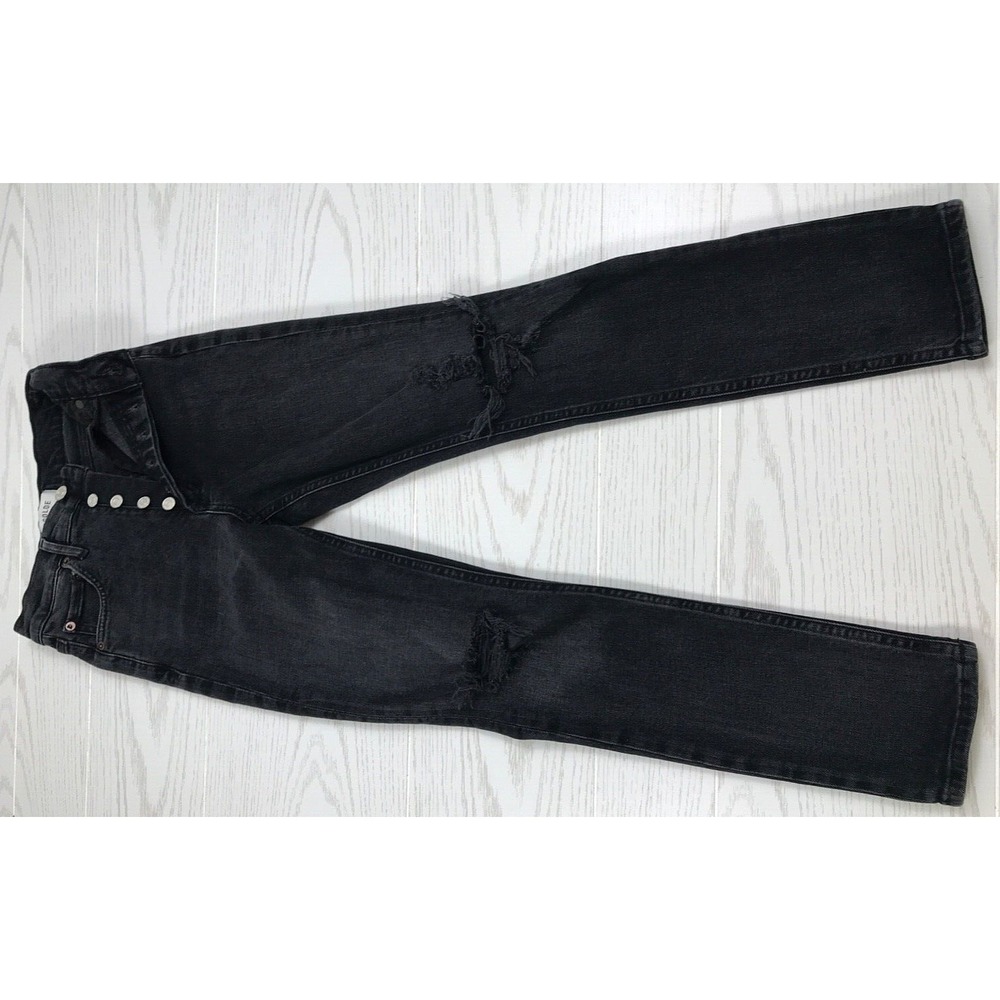 Agolde Button Fly Jeans Womens 23 Black Nico High Rise Slim Fit Distressed Punk